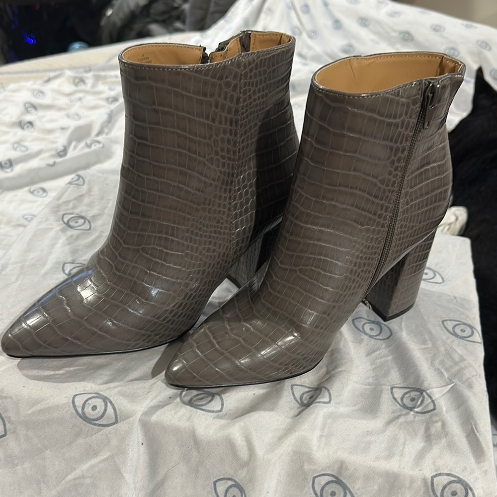Express Gray Ankle Booties with Chunky Heel